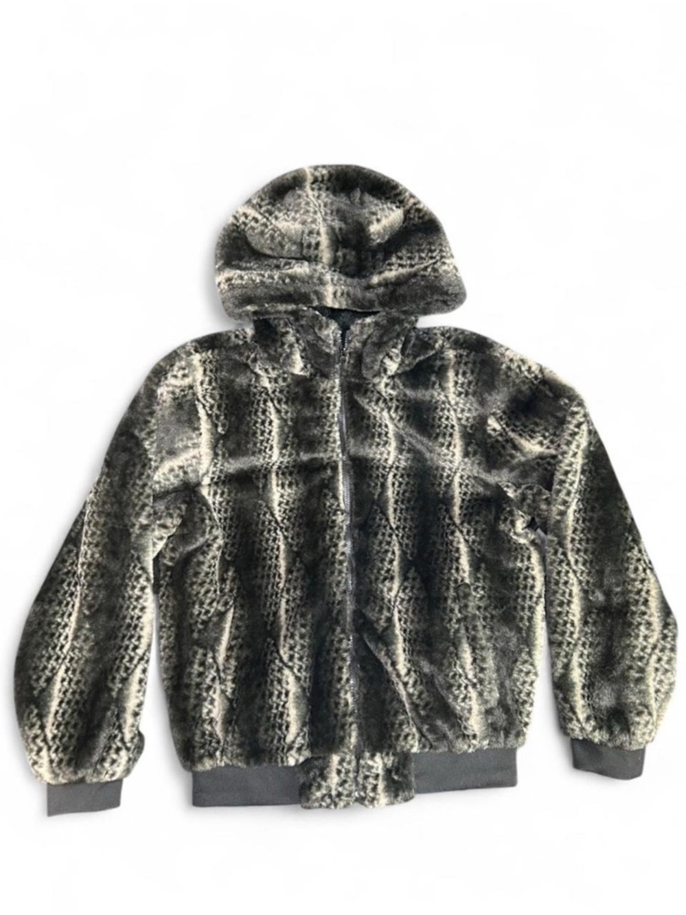 Cozy Mink Stylish Fur Faux Leopard Design Full Zip Hooded Jacket - Brand New